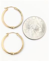 10K Yellow Gold 2.3g Cute Classic Diamond Dainty Hoop Formal Dress Earrings